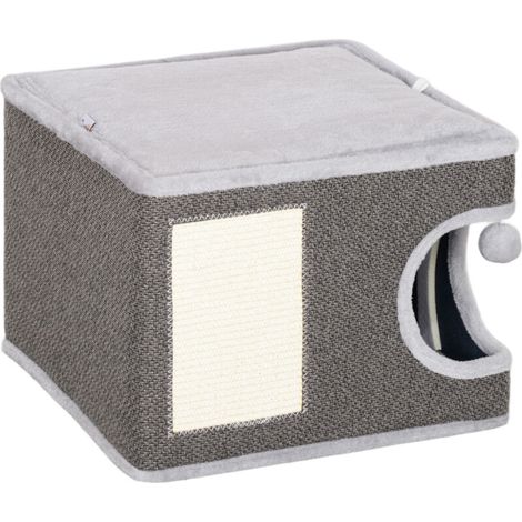 Tonneau griffoir chat arbre à chat avec plate-forme supérieur, en peluche et sisal 45 x 45 x 35 cm gris anthracite (1/4)