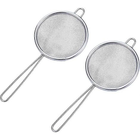 Lot de 2 passoires à thé, passoire à mailles fines de 7,6 cm (3 pouces), tamis et passoires en acier inoxydable Qi Cheng