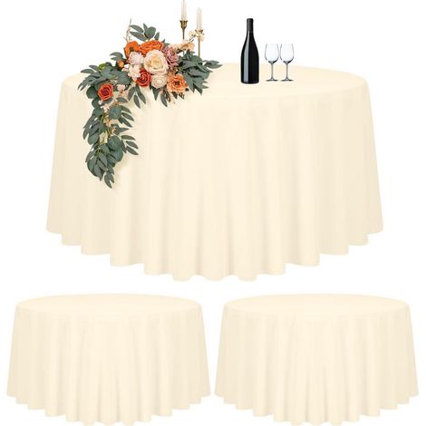 2er-Set runde Tischdecke 305cm Beige, wasserdicht, waschbar, Polyester