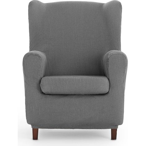 Housse de Fauteuil à Oreilles Universelle et Polyvalente - Housse de Fauteuil de Couleur Grise protectrice Facile à Installer pour Dossier, siège et accoudoirs, Gris (1/5)