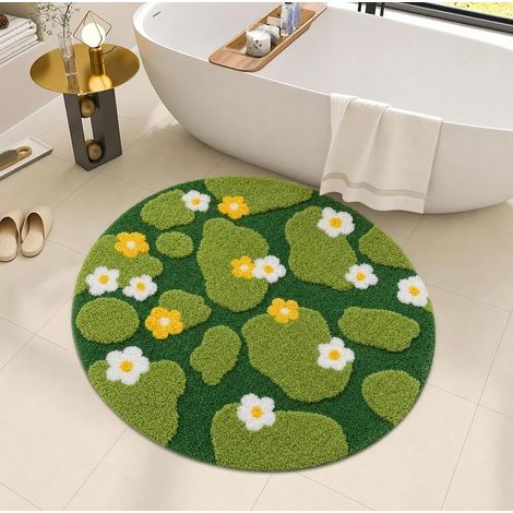 Tapis de Bain Vert Motif Mousse Florale, Tapis de Salle de Bain en Microfibre touffetée 3D épaisse, Doux et Moelleux, antidérapant, Lavable et Absorbant, 60x60 cm (1/5)