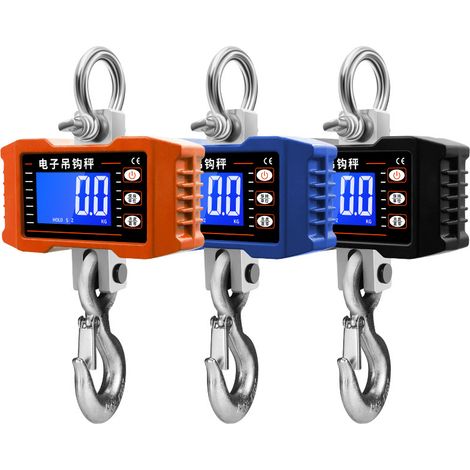 Balançoire de levage numérique -1000kg/2000lbs Crochet Peson LCD Rétroéclairé, Dynamomètre Industriel pour Chantier, Pêche et Levage, Capacité Maximale 1 Tonne, Appareil de Pesage Portable - Noir