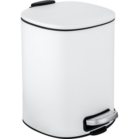 WENKO Treteimer Alassio, Weiß 5 L, Easy-Close Absenkautomtik, Weiß, Stahl weiß, Polypropylen schwarz