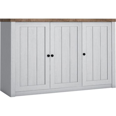 Buffet Léandre mit 3 Türen, Weiß und Holzoptik, 130.2cm
