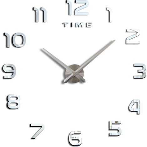 Grande horloge murale moderne à faire soi-même, autocollant décoratif effet miroir 3D, horloge murale détachable pour la maison ou le bureau