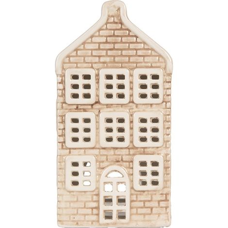 Photophore en forme de maison en céramique beige pour bougie chauffe-plat 9 x 10 x 19 cm - PANGIVO (1/4)