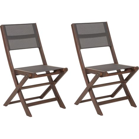 Set 2 Sedie da Giardino Pieghevoli Legno Acacia Scuro Tessuto Grigio Cesana (1/5)