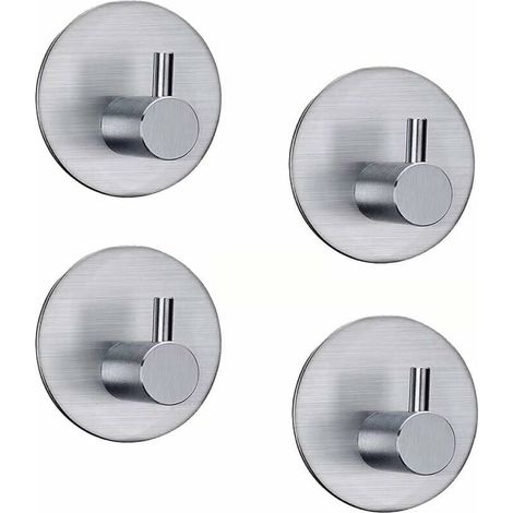 Lot de 4 crochets auto-adhésifs en acier inoxydable, adhésif 3M, étanche, robuste, porte-serviettes, porte-manteau, crochets muraux collants pour cuisine, salle de bain, bureau, placard, pas besoin de (1/5)