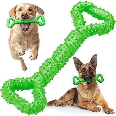 Jouet à mâcher pour chien en forme d'os, caoutchouc dur à forme convexe, nettoie les dents et masse les gencives, pour chiens de toutes tailles, jaune (1/5)