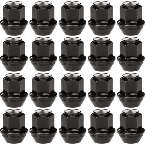 Set of 20 M12x1.5 one-piece alloy wheel nuts with 19 hex heads, compatible with most Ford Focus, Fiesta, Fusion, Escort, Mondeo, Kuga, and C-Max models, closed-end wheel nuts (black) (1/4)