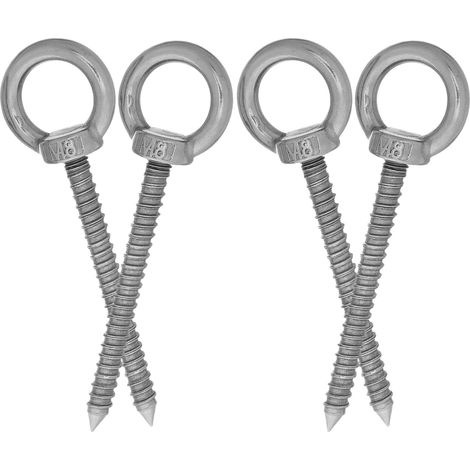Lot de 4 Crochets à Œillet en Acier Inoxydable 304, Vis Autotaraudeuses M8x80 Mm, Fixation Robuste pour Bois et Plaques de Plâtre, Usage Intérieur et Extérieur, Support Hamac (1/5)