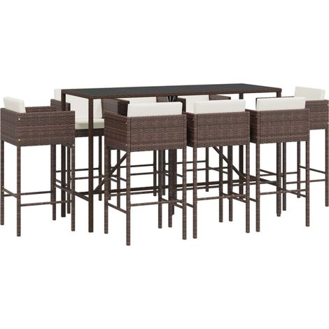 9 Piece Garden Bar Set with Cushions Brown Poly Rattan vidaXL (1/5)