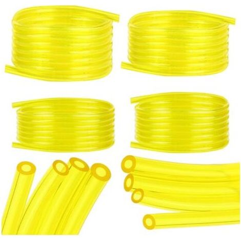4 Pièces Tuyaux d'Essence, 1.5M Tuyau d'huile Transparent Jaune (2 x 3.5mm, 2.5 x 5mm, 3 x 5mm, 3 x 6mm), pour Tondeuse, Tondeuse à Gazon, PVC Tuyau, Tuyau D'huile (1/4)