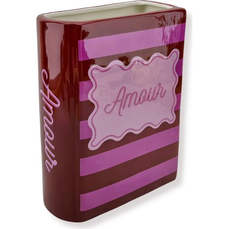 Vase Décoratif en Forme de Livre en Dolomite pour Fleurs Rouge et Rose 16,5 x 7,5 x 21,5 cm - PANGIVO