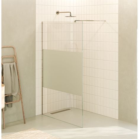 Mampara de ducha Walk-In FIONA 90 x 200 cm, panel de cristal templado parcialmente satinado 10 mm, barra 22M y perfil inox cromado - MOMENTS OF GLASS (1/5)
