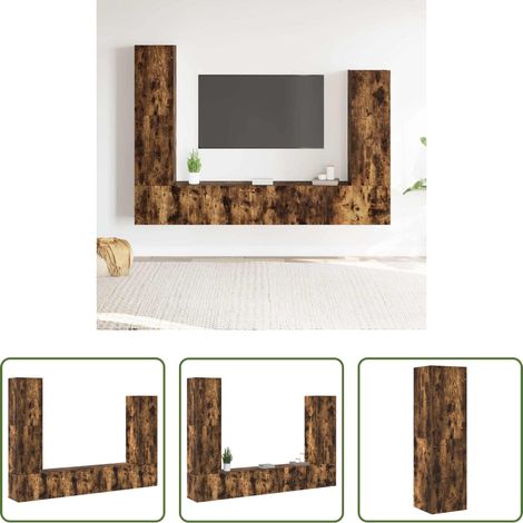 vidaXL Meuble TV chêne fumé - Ensemble de meubles TV 4 pcs Chêne fumé Bois d'ingénierie (1/5)