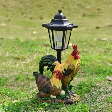1 statuetta di gallina, lanterna solare esagonale, decorazione da giardino resistente alle intemperie, per cortile, prato e uso esterno