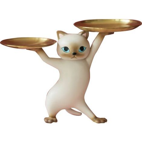 Offre spéciale Plateau décoratif en forme de chat Poaug, porte-clés/boucles d'oreilles/bonbons en résine, décoration pour entrée ou table à manger, gris. (1/5)