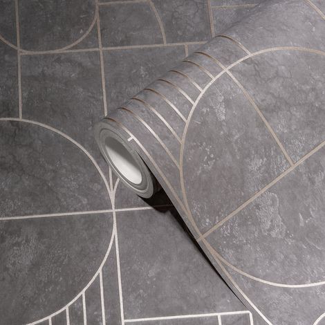 Papier peint géométrique gris rosé Tapisserie à formes multiples Papier peint contemporain jeu de lignes idéal pour chambre (1/5)
