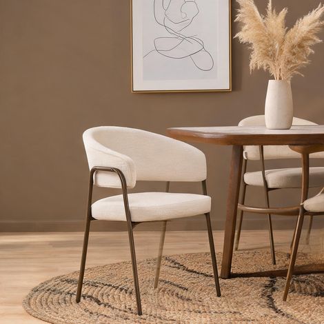Chaise de salle à manger avec accoudoirs en chenille beige (1/5)