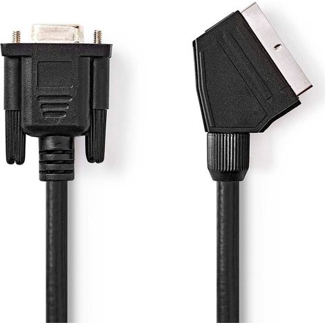 SCART-Kabel SCART-Stecker VGA-Buchse Vernickelt 480p 2,00m Rund PVC Schwarz Etikett
