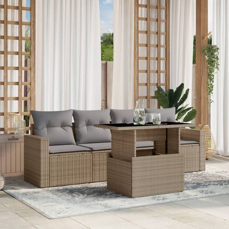 vidaXL Salon de jardin avec coussins 5 pcs beige résine tressée (1/5)