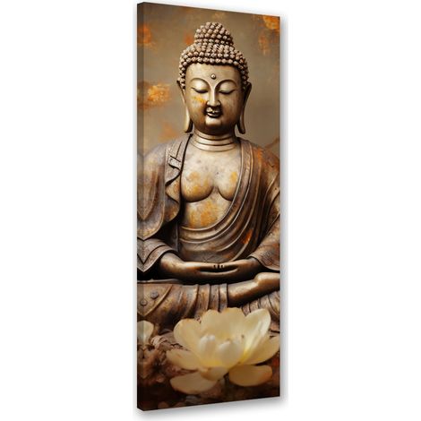 Tableau sur toile Bouddha avec fleurs zen 30x90 (1/5)