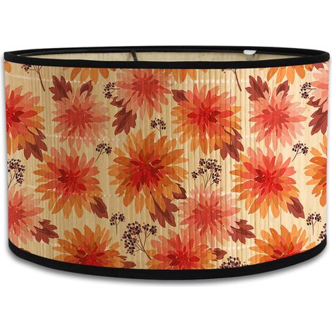 Abat-jour en bambou, motif floral, forme cylindrique pour lampe de table et lampadaire, détachable, diamètre 30 cm (fleurs orange) (1/4)