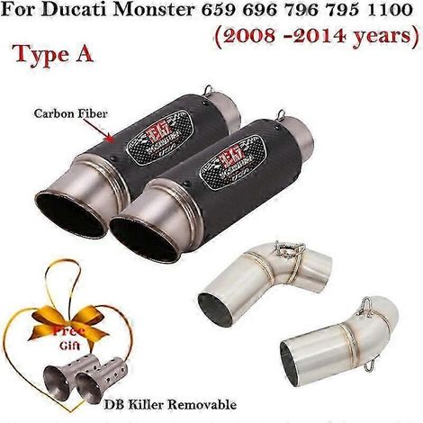 Silencieux d'échappement en fibre de carbone pour moto Ducati Monster 659, 696, 795, 1100, Hypermotard 796, 2008-2014, Db Kil (Type A) (1/5)