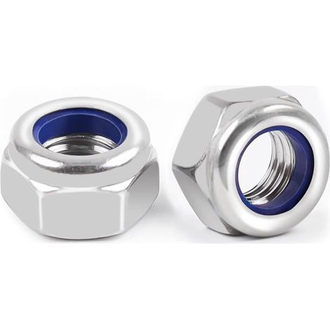 Confezione da 10 dadi autobloccanti M8 in acciaio inox con filettatura in nylon. Dadi autobloccanti M8 in acciaio inox, A2 V2A (DIN 988 / ISO 108110). Dadi autobloccanti in nylon con filettatura metri (1/4)