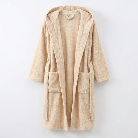 Accappatoio beige unisex in cotone spugna con cappuccio Vellier (1/2)