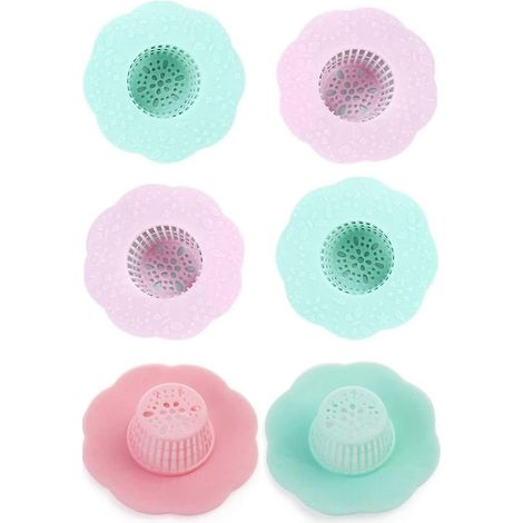 Protection de bonde de lavabo en silicone en forme de fleur, récupérateur de cheveux, filtre anti-obstruction réutilisable en plastique, lot de 6 - fghj (1/5)