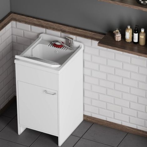 Mobile lavatoio 1 anta apertura destra con pannelli in legno nobilitato Serie Panda - 50x50xH84 cm (1/5)