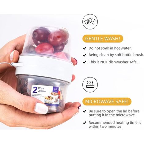 SHINING HOUSE 150 ml + 150 ml Joghurtbecher für unterwegs, Müslibecher mit Klapplöffel, Snackkapsel, Saucenbecher, Salatdressingbecher, Nüsse, Babynahrung (1/5)
