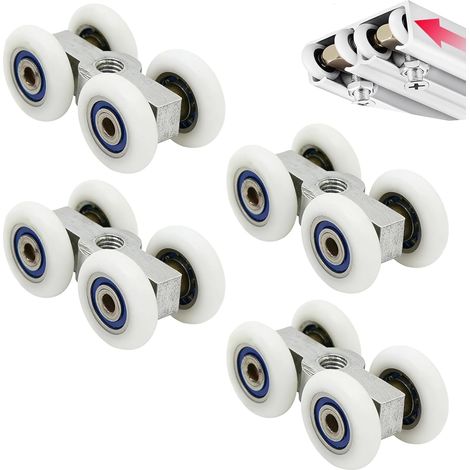 4 Pack 20mm Sliding Door Rollers, Glass Door Rollers and Shower Enclosure Slides (M6, Silent) (1/5)
