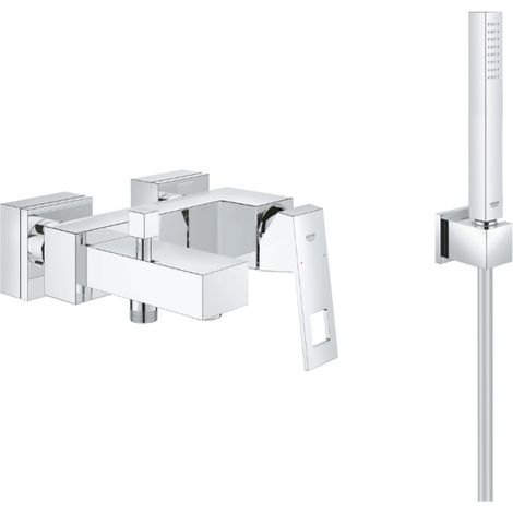 Grohe Pack Mezclador mecánico de pared para baño y ducha con 2 orificios Eurocube completo cromado