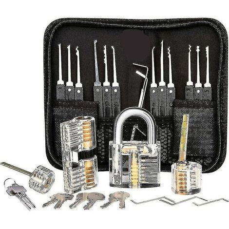 Kit de crochetage de serrure , kit de crochetage de serrure de 25 pièces, outils de pratique avec 3 serrures transparentesaj