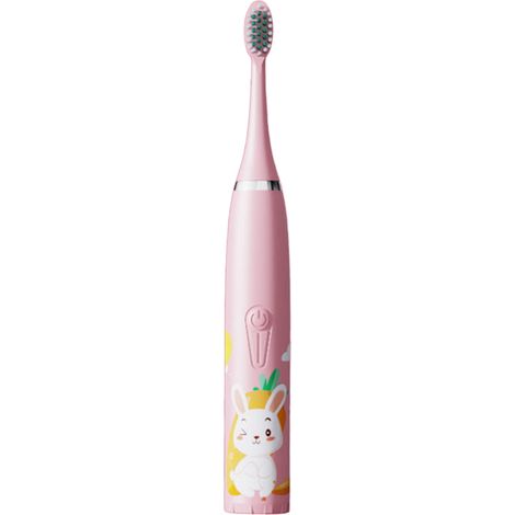 Brosse à dents électrique pour enfants, étanche IP7, à piles, motif lapin mignon rose (1/5)