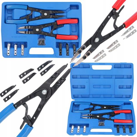 Juego Alicates Circlip Seeger con Puntas Intercambiables rectas y curvadas. Para anillos Seeger internos y externos. (1/4)