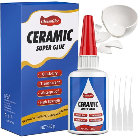 Colle Céramique 35g - Forte, Résistante à Haute Température, Imperméable, Colle Adhésive pour Porcelaine, Céramique, Vaisselle, Carrelage, Faïence, Bricolage et Plus (1/5)