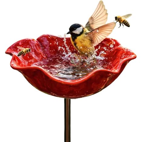 Jardinière de Jardin en métal Faite à la Main, Bassin pour Oiseaux et Fleurs d'extérieur en métal, décoration pour pelouse, Cour et Jardin Ensemble (Rouge) (1/5)
