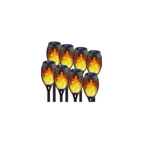 Set mit 8 Solar-Außenleuchten, Solar-Außenleuchten mit realistischer, dynamischer Flamme – Solarbeleuchtung für Innenräume und Wege [Energieklasse G] – Crezuo