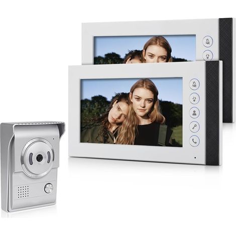 7 Inch Color Wired Video Doorbell Intercom System with 2 Monitors, 90° 700TVL Doorbell Camera IR Night Vision, Two-Way Audio, Surveillance, Unlock (1/5)