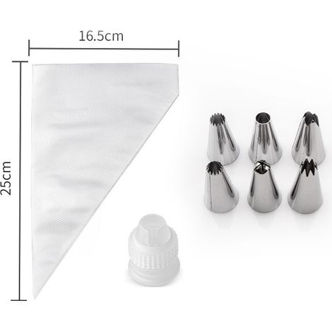 Poches à Douille Patisserie,100 grandes poches à douille blanches réutilisables,6 Douilles à Douille.Convient pour Décorer des Gâteaux et des Biscuits (1/2)