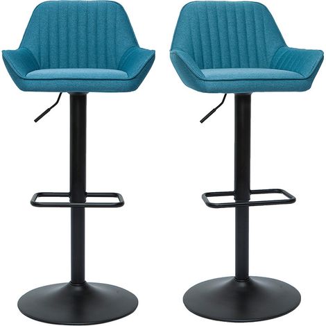 Design-Barhocker verstellbar entenblauer Stoff 2er-Set RONNIE