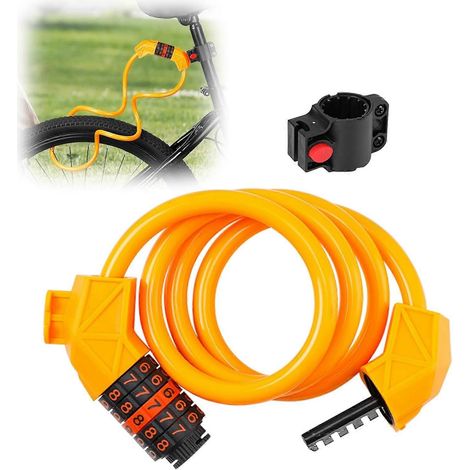 Antivol vélo électrique robuste câble long 120 cm combinaison sécurité 5 chiffres réinitialisable orange (1/5)
