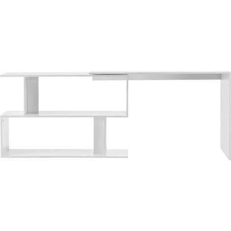 Bureau gigogne design avec partie étagère bureau de coin extension panneau de particules mélaminé 77 x 120 x 50 cm blanc (1/5)