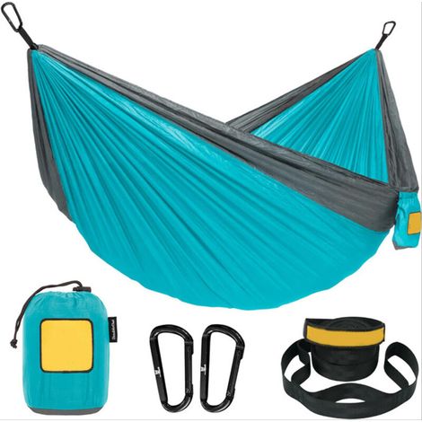 Bleu lac 270&140cm Hamac de camping double/simple, léger, lavable, hamac-panier portable pour l'extérieur