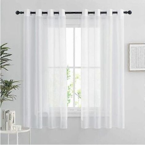 BRICOOMARKET Rideaux en tulle blanc - Lot de 2 rideaux courts 132 x 160 cm Décoration intérieure Chambre Cuisine, Blanc, Lot de 2 (1/4)