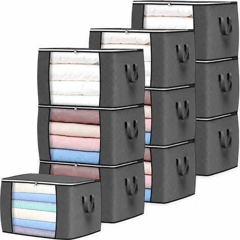 Sac de rangement pour vêtements en tissu non tissé, boîte de rangement grande capacité pour couettes, très grande et visible, épaisse, 90 L x 10 cm (compressée) (1/5)